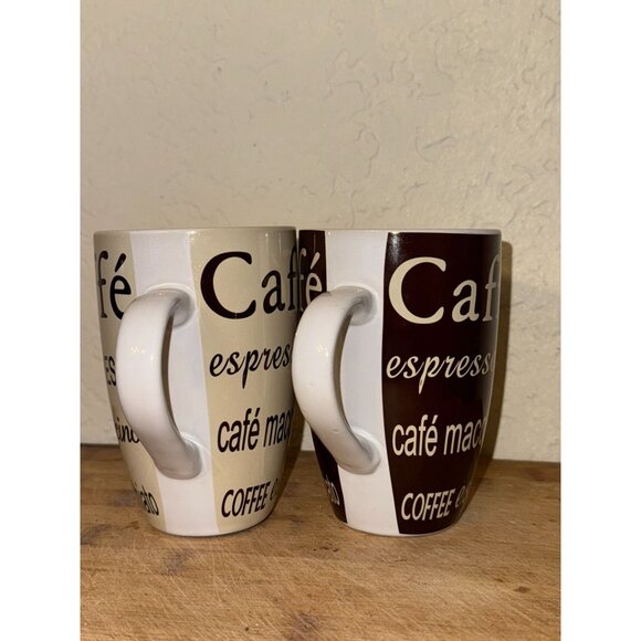 Set Of 2 Espresso & Coffee Themed Ceramic Mugs - Picture 3 of 7